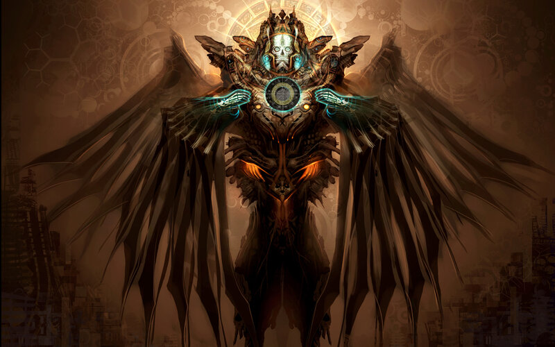 Mechanical Angel Figure — Brown, Dramatic