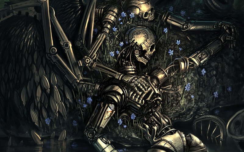 Mechanical angel in ruins