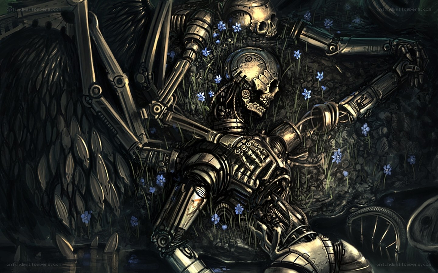 Mechanical angel in ruins