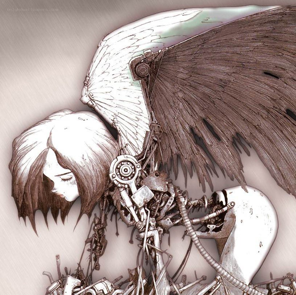 mechanical angel with broken wings