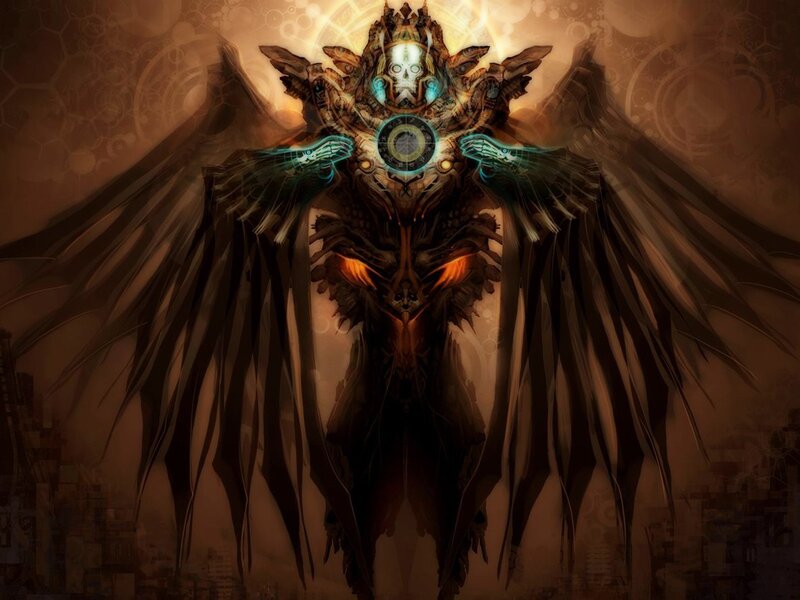 mechanical angel with glowing core