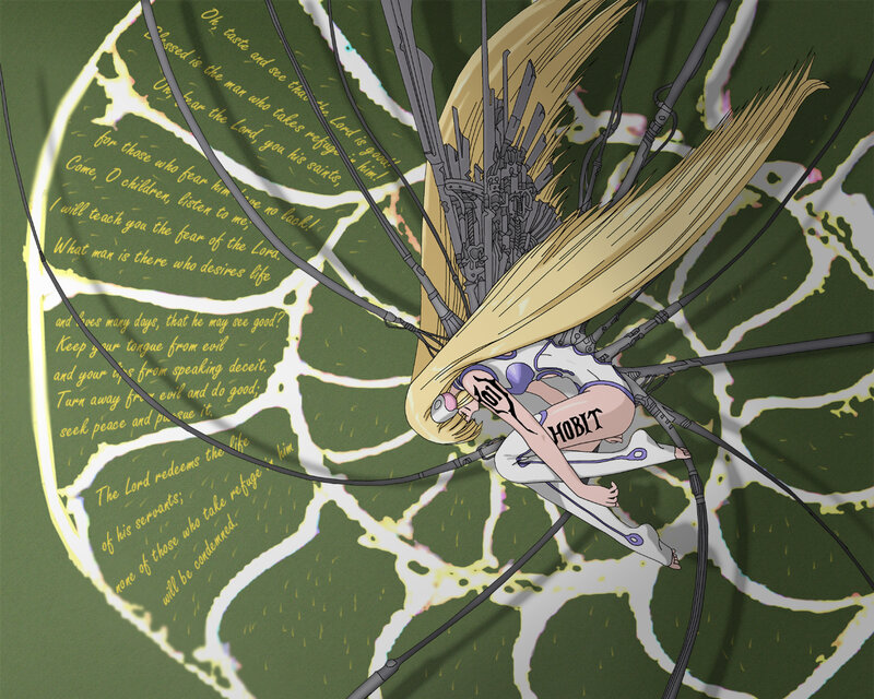 mechanical angel with scripture