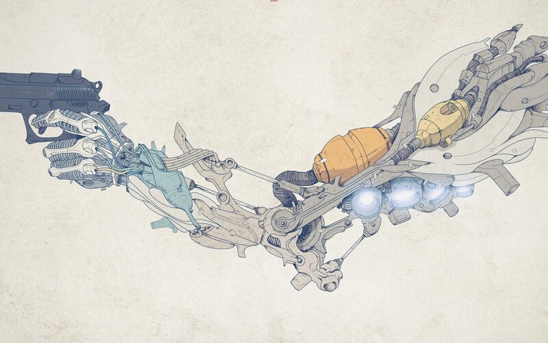 mechanical arm with gun