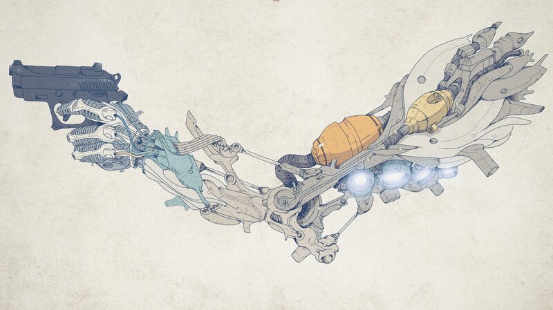 Mechanical Arm with Gun — Gray, Dramatic