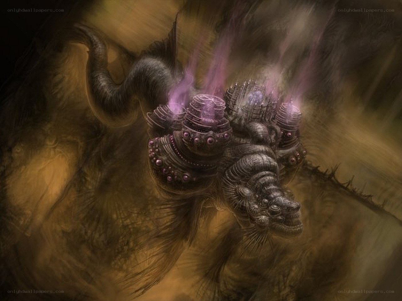 mechanical beast with purple energy