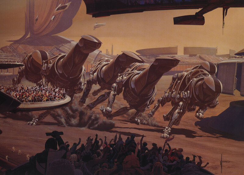 Mechanical beasts race in arena