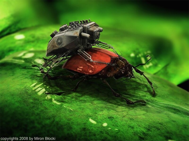 Mechanical Beetle on Leaf