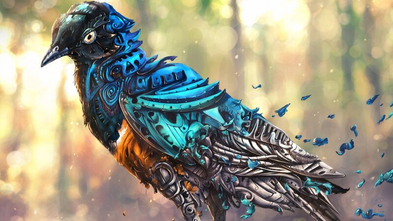 Mechanical Bird in Forest