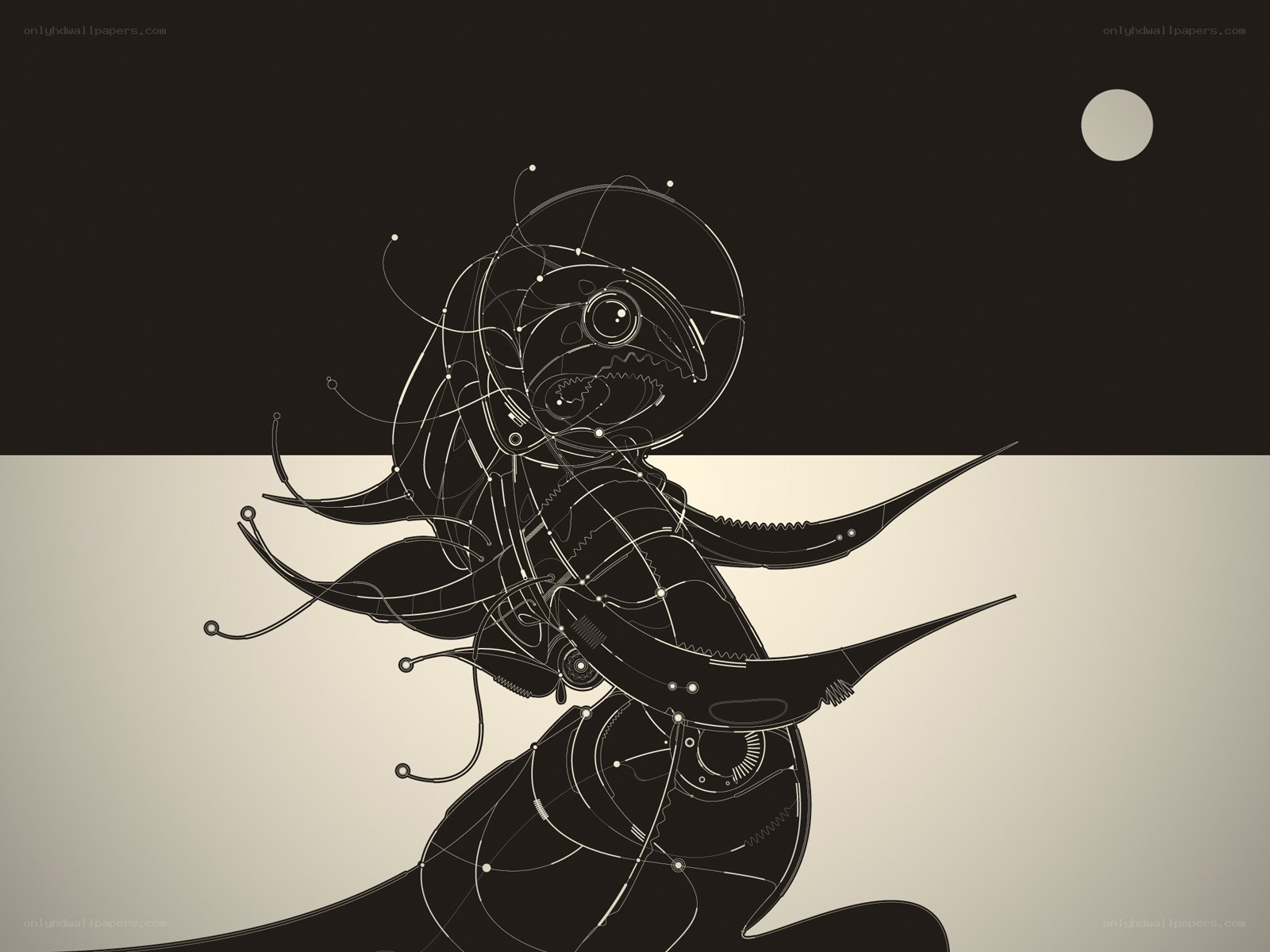 mechanical bird in moonlight