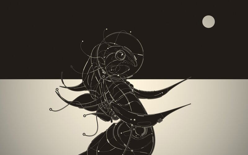 mechanical bird in moonlight