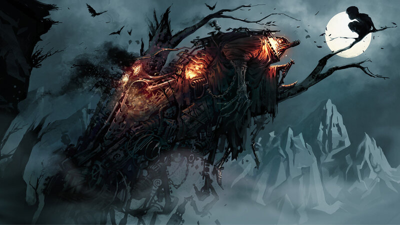Mechanical bird in moonlight