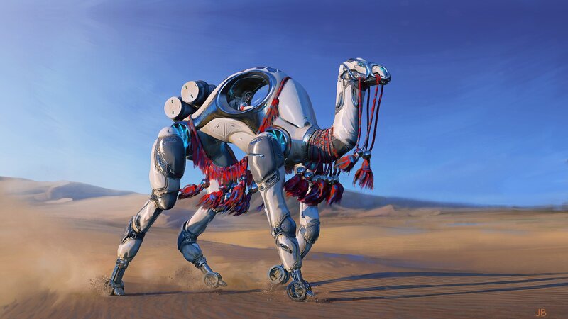 Mechanical Camel in Desert — Blue
