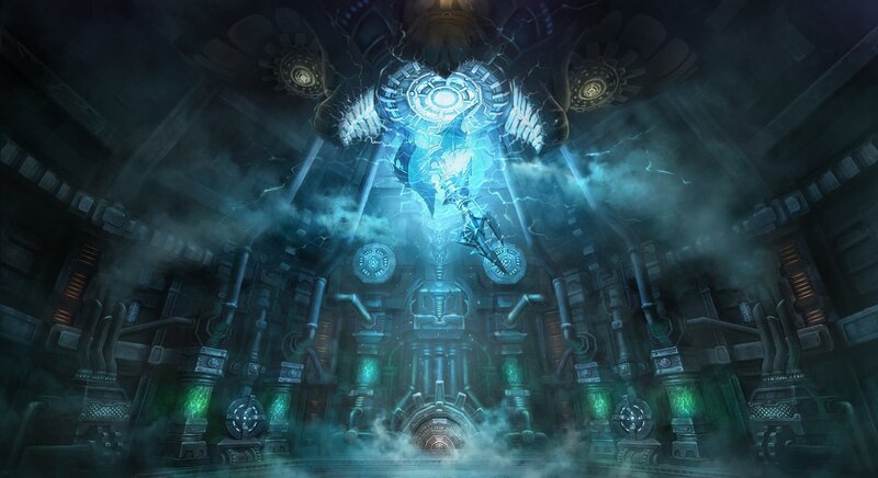mechanical chamber with glowing core
