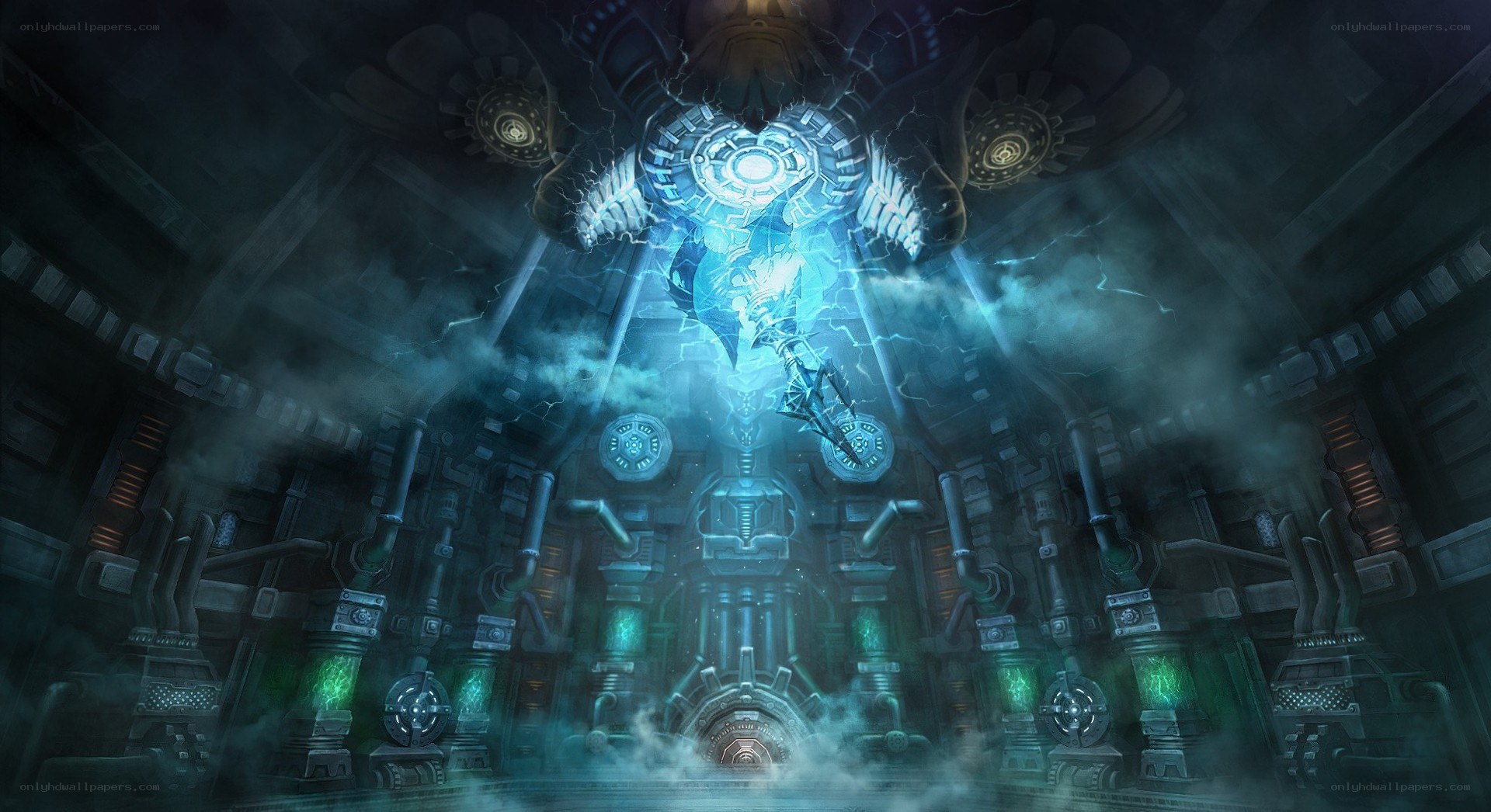 mechanical chamber with glowing core