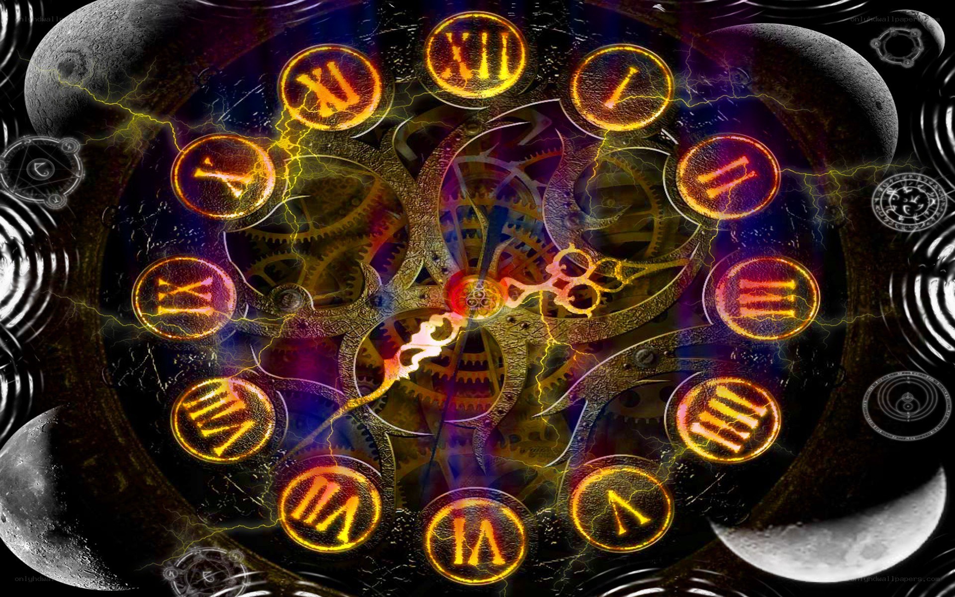 mechanical clock with lightning