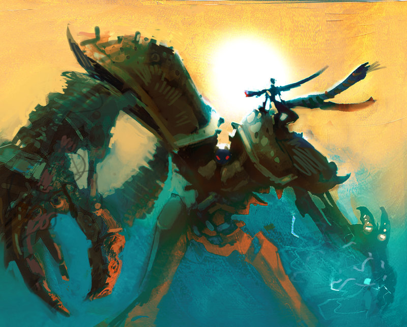 Mechanical crab in sunset