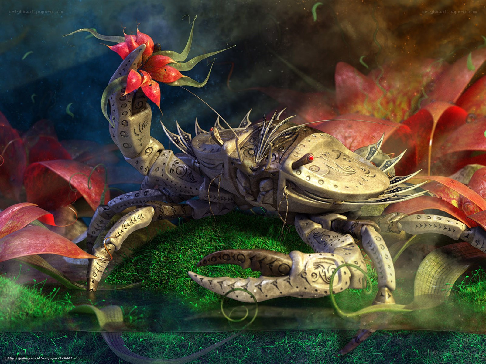Mechanical crab with flower