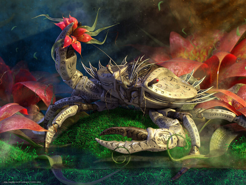 Mechanical Crab with Flower — Green, Dramatic