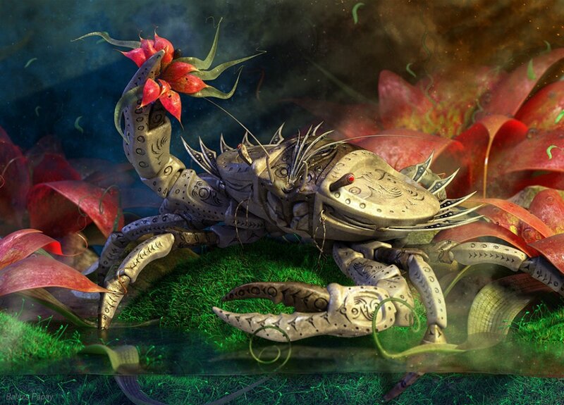 Mechanical Crab with Flower — Green