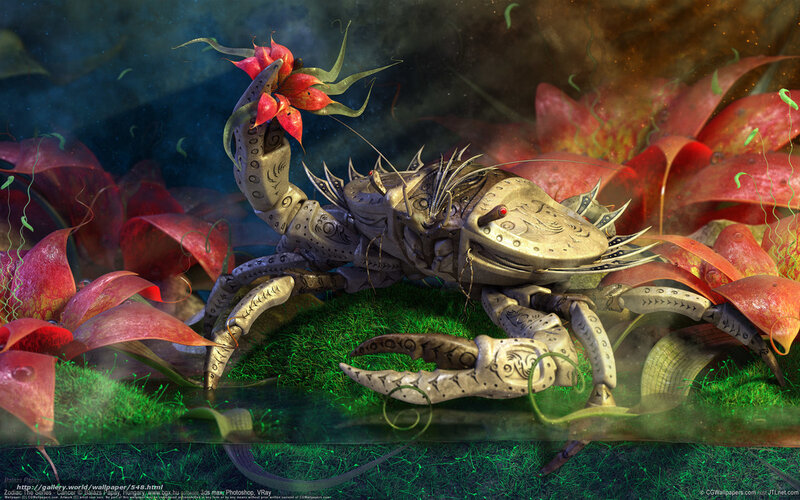 Mechanical crab with flower