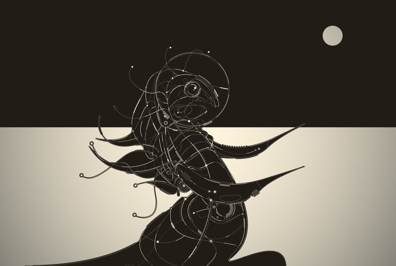 Mechanical Creature — Black, Dramatic, Night