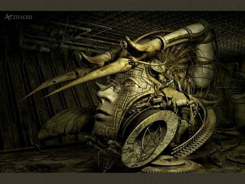Mechanical Creature Head — Brown, Dramatic, Digital Art