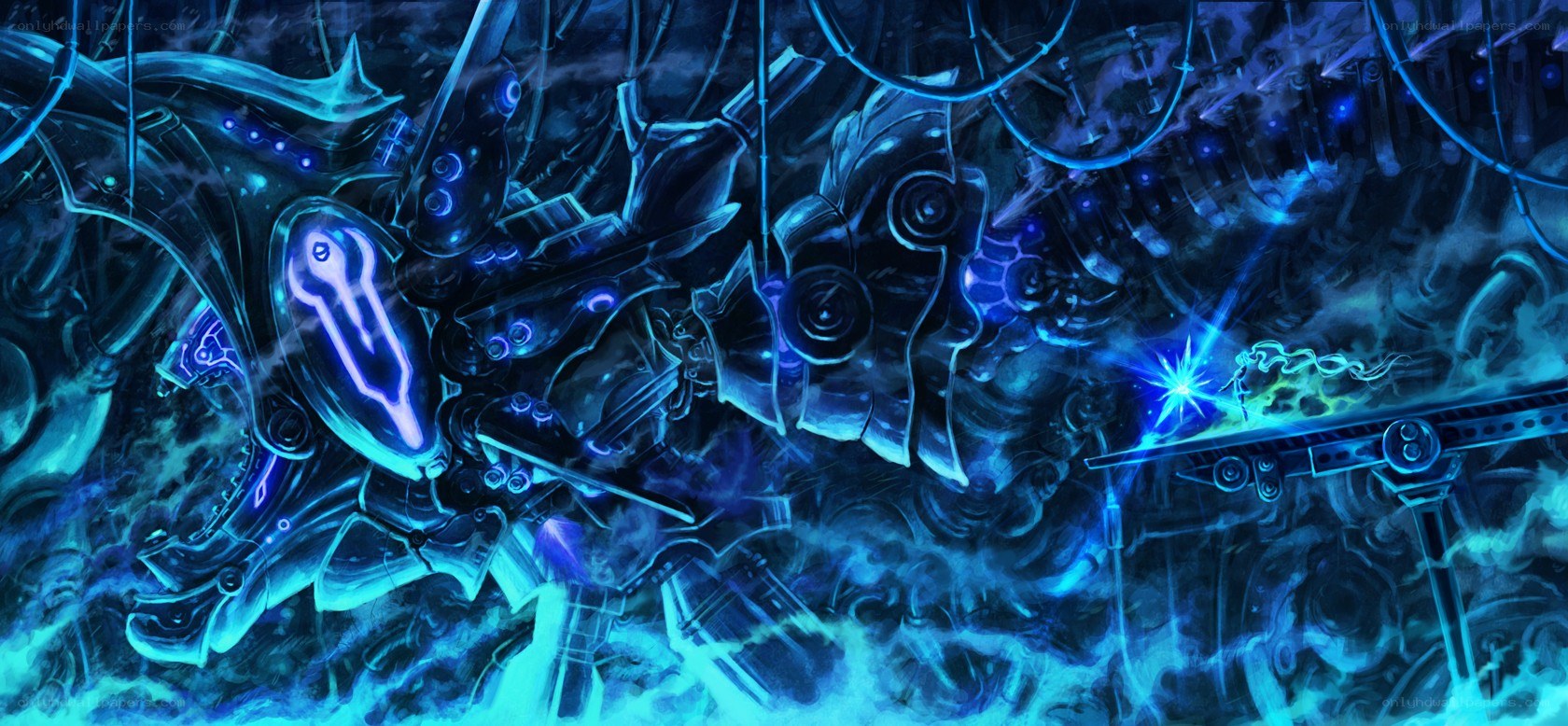 mechanical creature in blue energy