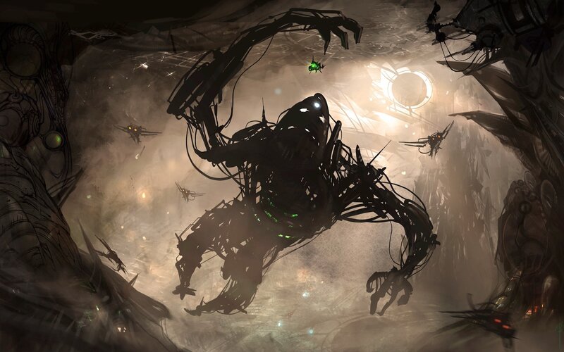 Mechanical Creature in Cave — Black, Dark