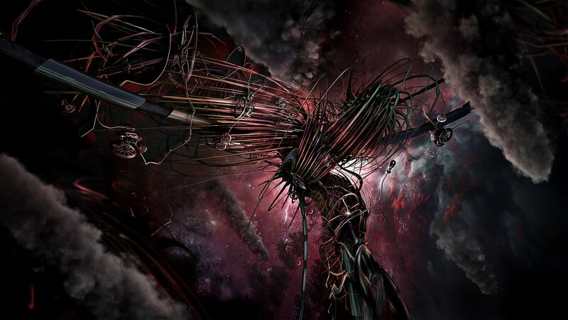 Mechanical creature in cosmic storm