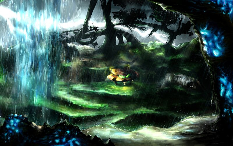 Mechanical Creature in Forest — Green, Dramatic