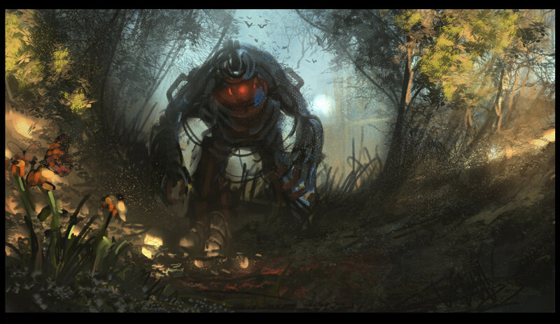 Mechanical Creature in Forest — Green, Mysterious