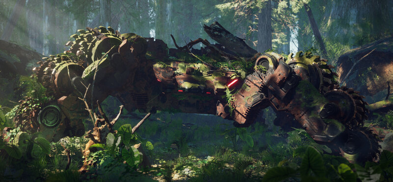 Mechanical Creature in Forest — Green, Serene