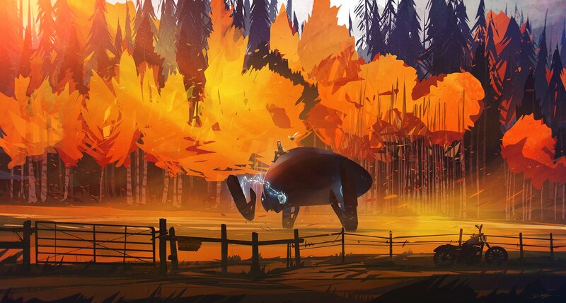 Mechanical Creature in Forest — Orange