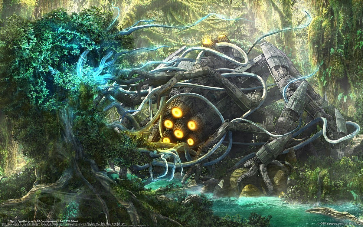 Mechanical creature in jungle