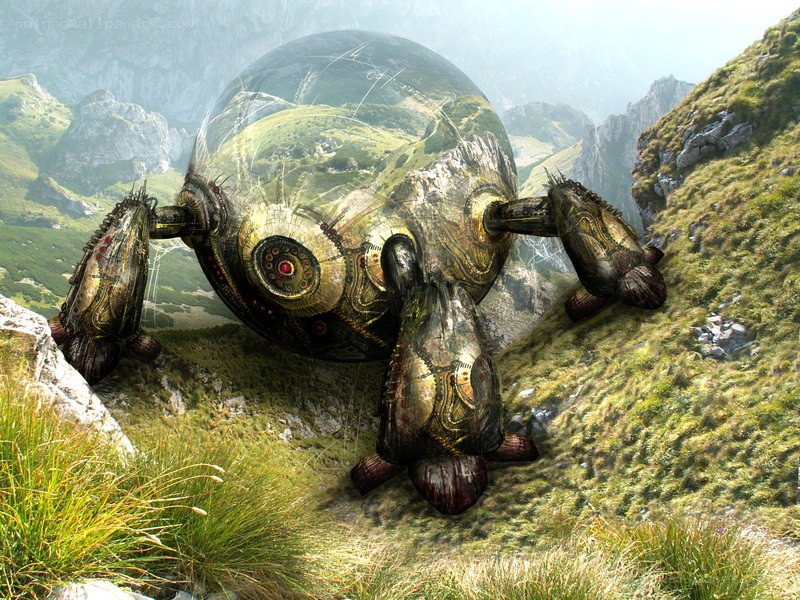mechanical creature on mountain