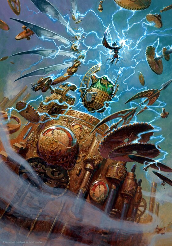 Mechanical creature under lightning storm