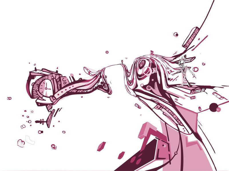mechanical creature with clock