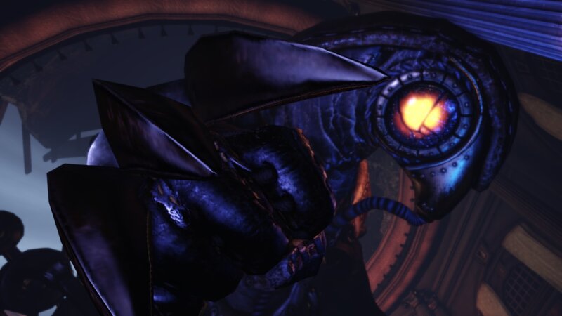 Mechanical Creature with Glowing Eye — Blue, Dramatic