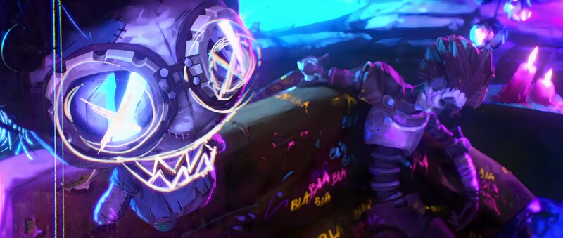 Mechanical Creature with Glowing Eyes — Purple