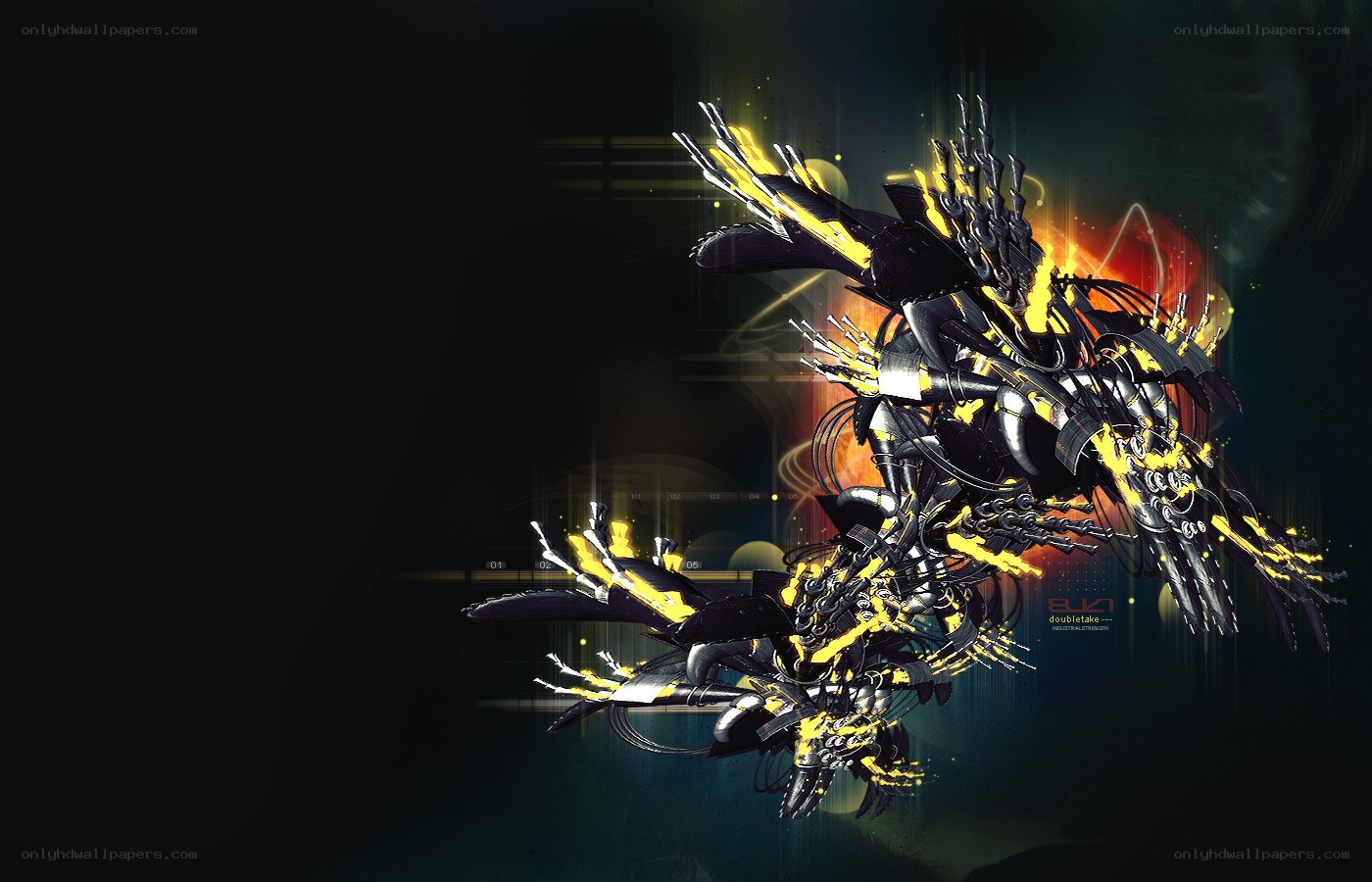 mechanical creature with glowing yellow accents