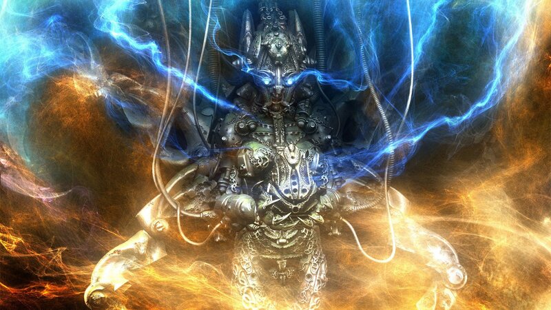 Mechanical Creature with Lightning — Blue, Dramatic