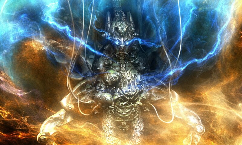 mechanical creature with lightning