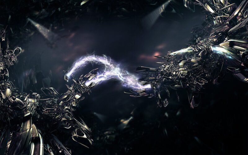 Mechanical Creatures Fighting — Black, Dramatic