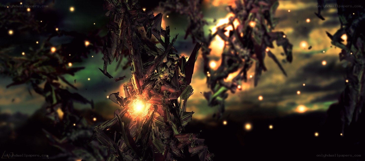 Mechanical debris in a fiery sky