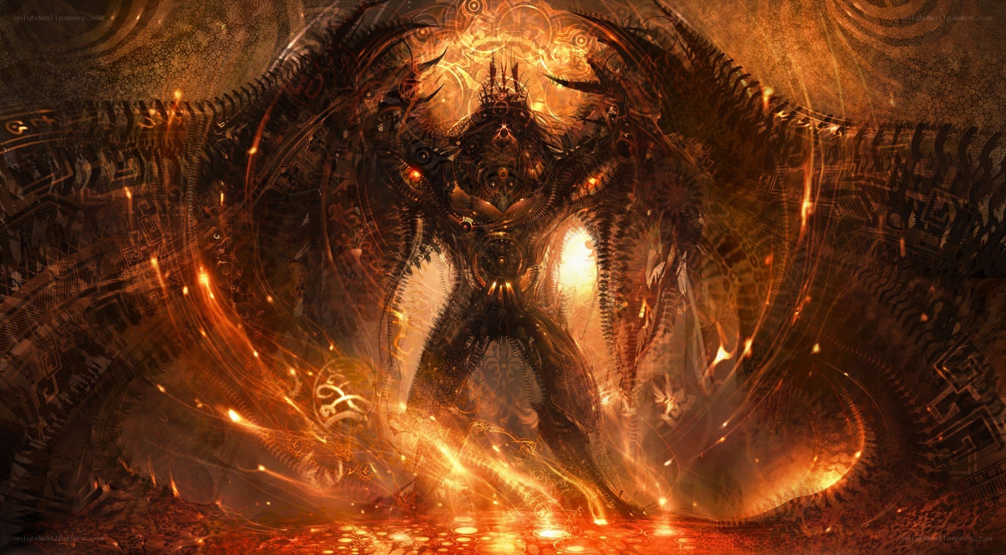 mechanical demon with glowing core