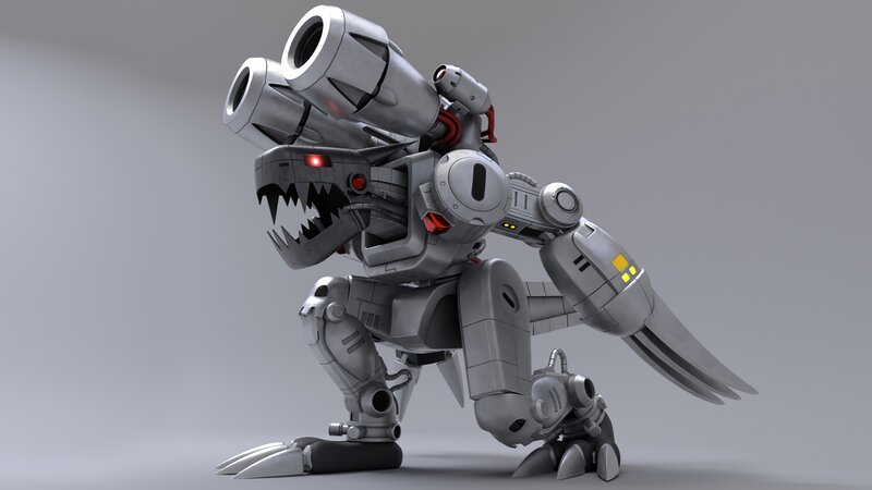 Mechanical Dinosaur Robot — Gray, Aggressive
