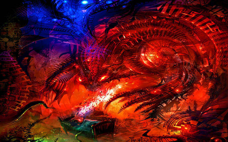 Mechanical Dragon Breathing Fire — Red