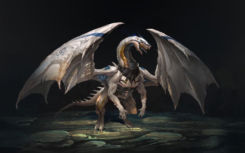 Mechanical Dragon — Gray, Dramatic, Night