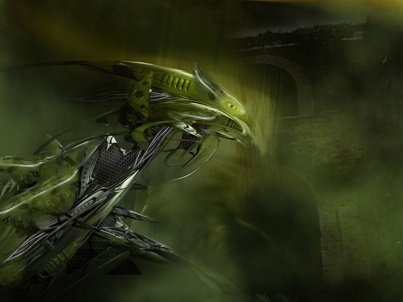 mechanical dragon in mist