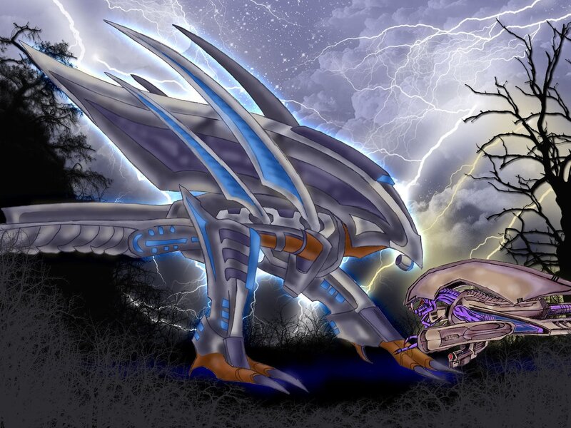 Mechanical dragon in storm